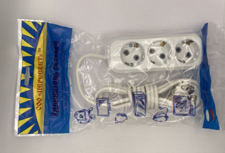 Удлинитель ПЕРЕСВЕТ 3*3м колодка с землёй (30 шт) Провод ПВС 3*1(ус)