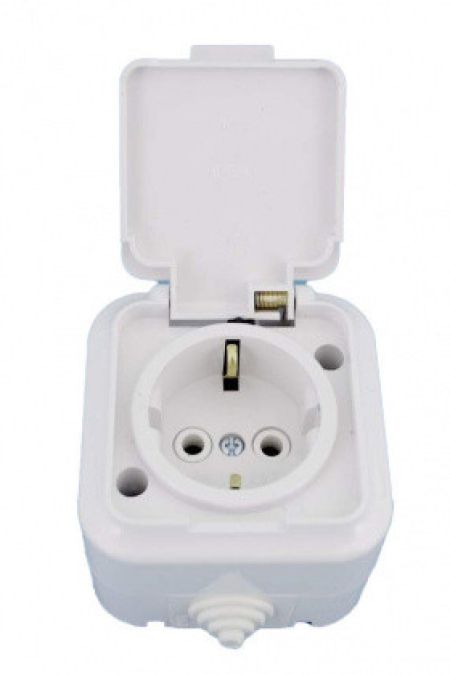 Розетка влагоз.РА16-297 Аква белая с крышкой (50) 1 с.з.